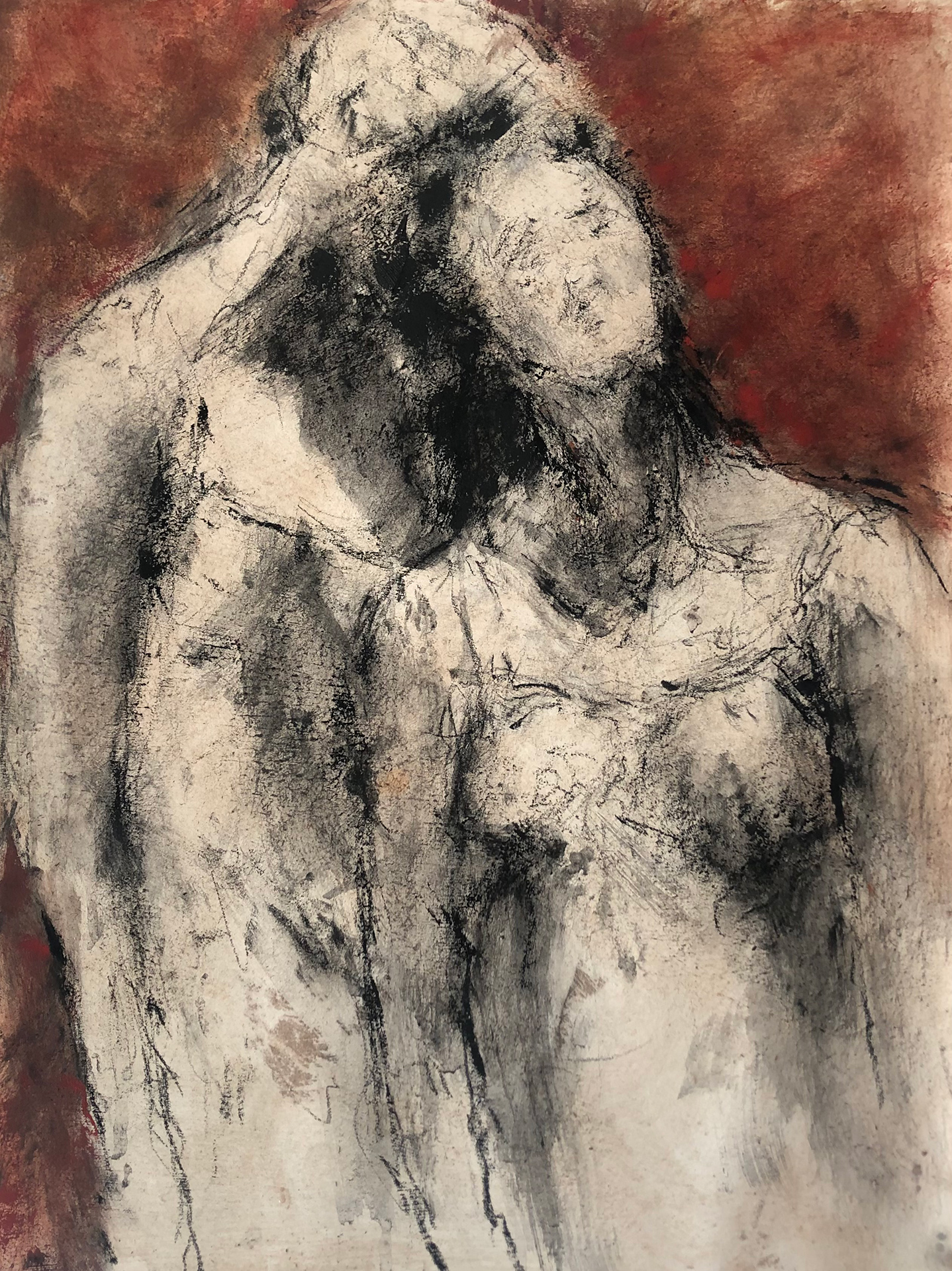 « Dansez, dansez, sinon nous sommes perdus » Dessin sur papier. Fusain, craie Conté et rehaut de peinture à
l’huile. 50x38cm © 2025 Vincent Moreau