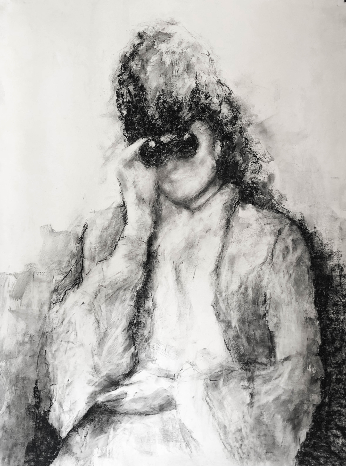 « Les jumelles » Dessin technique mixte craie grasse, fusain et rehaut de peinture à l’huile sur papier – inspiration Edgar Degas. 106x80cm © 2024 Vincent Moreau