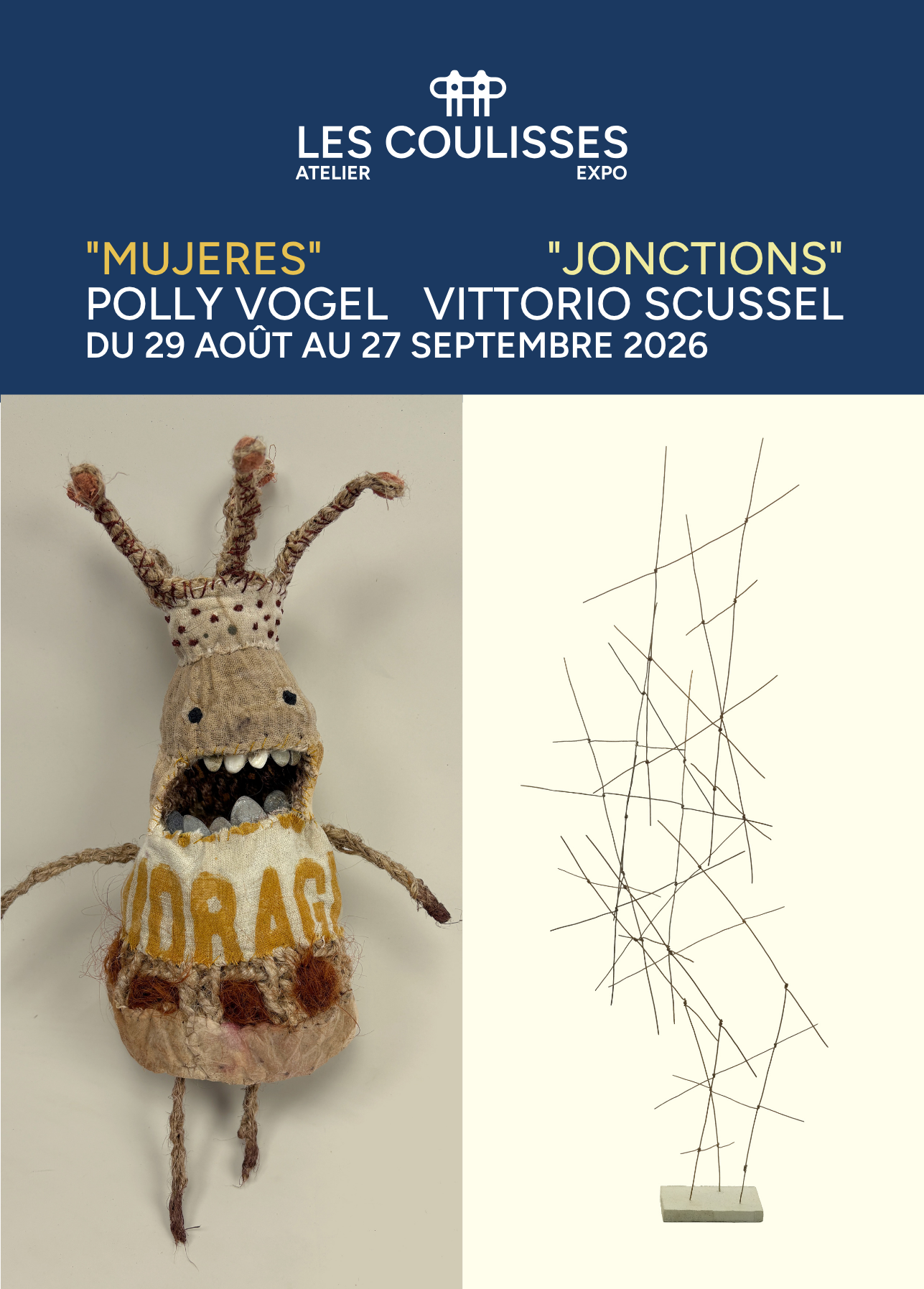 Affiche de l'exposition "MUJERES" de POLLY VOGEL & "JONCTION" de VITTORIO SCUSSEL
